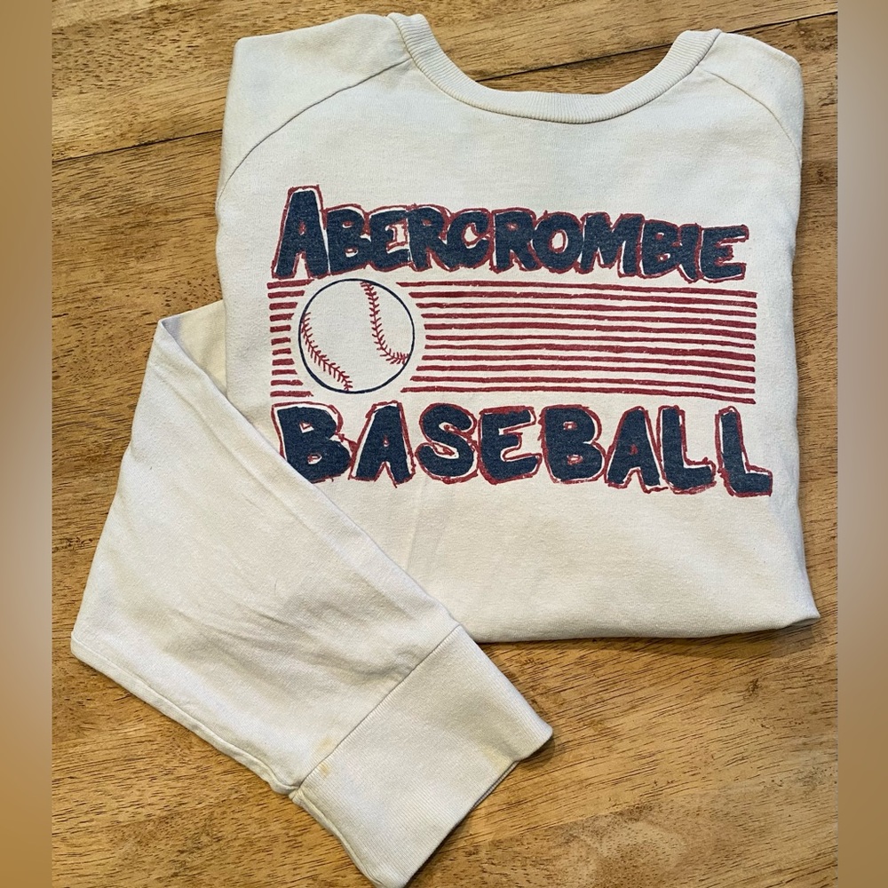 Abercrombie Boy’s Large White Baseball Graphic Long Sleeve 100% Cotton Shirt
